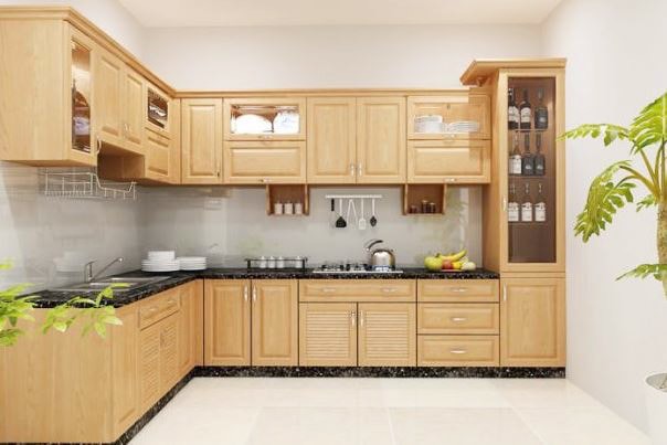 Tủ bếp bằng chất liệu gỗ tự nhiên